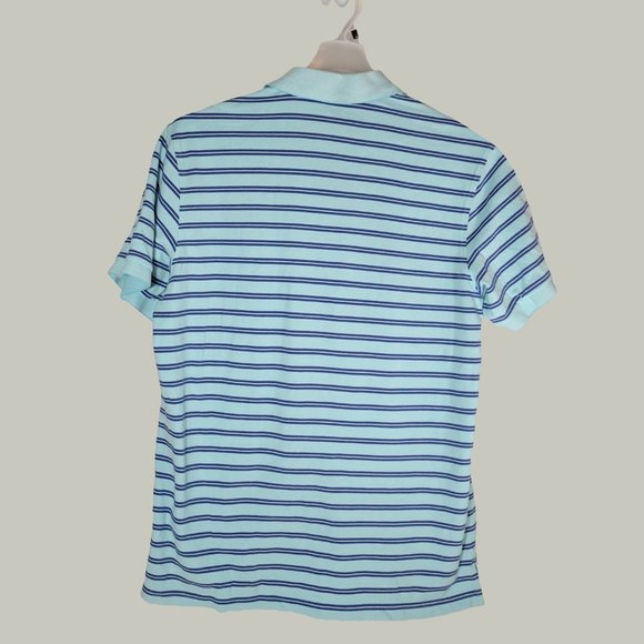 Izod Polo Shirt Mens Blue Striped Short Sleeve Size Large - Picture 2 of 3